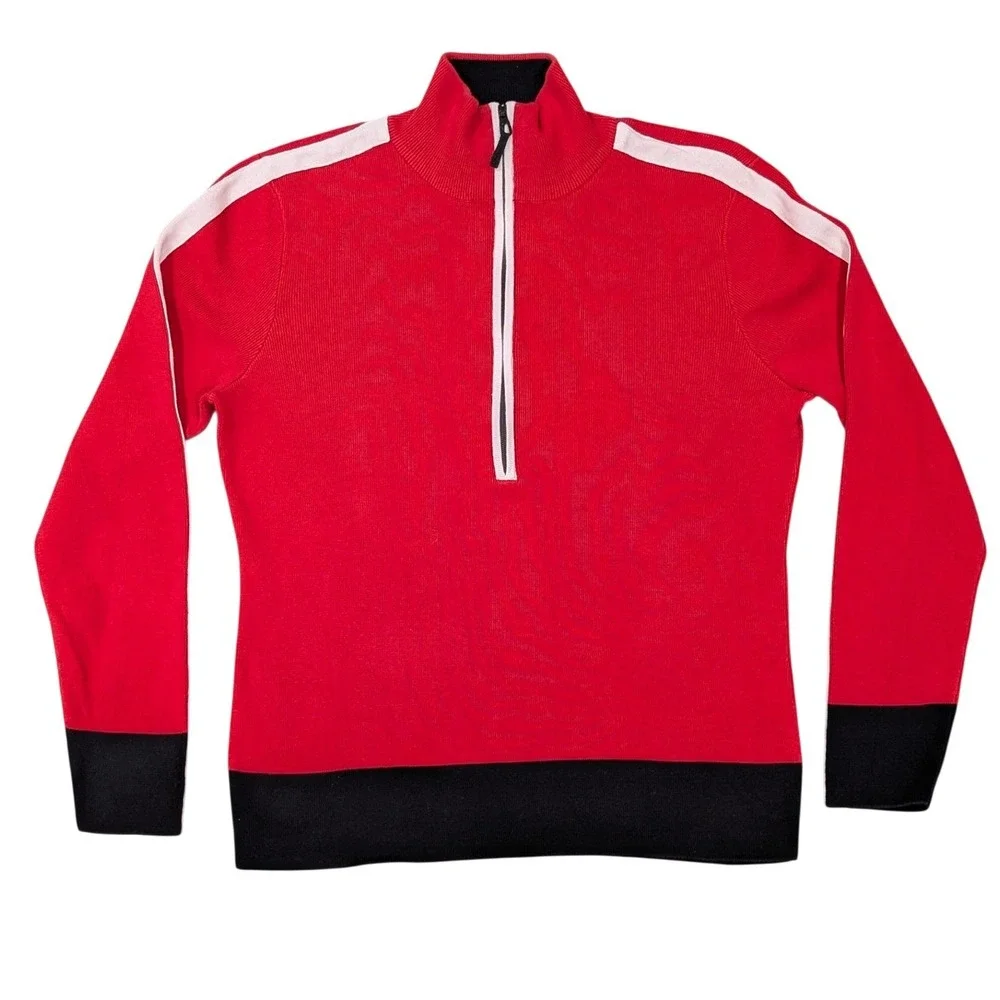 Lauren Active Ralph Lauren Red Colorblock‎ 1/4 Zip Sweater White Trim XL